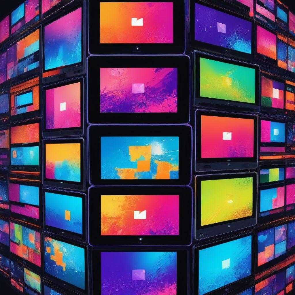 A visually striking collage showcasing various computer screens displaying different adult video portals, intertwined with dynamic icons symbolizing diversity and choices. The background features abstract splashes of vibrant neon colors to evoke excitement and curiosity, while hints of playful yet tasteful silhouettes can be subtly incorporated. The overall feel should appeal to a mature audience, encouraging exploration beyond mainstream options. vibrant colors. modern digital art. abstract.
